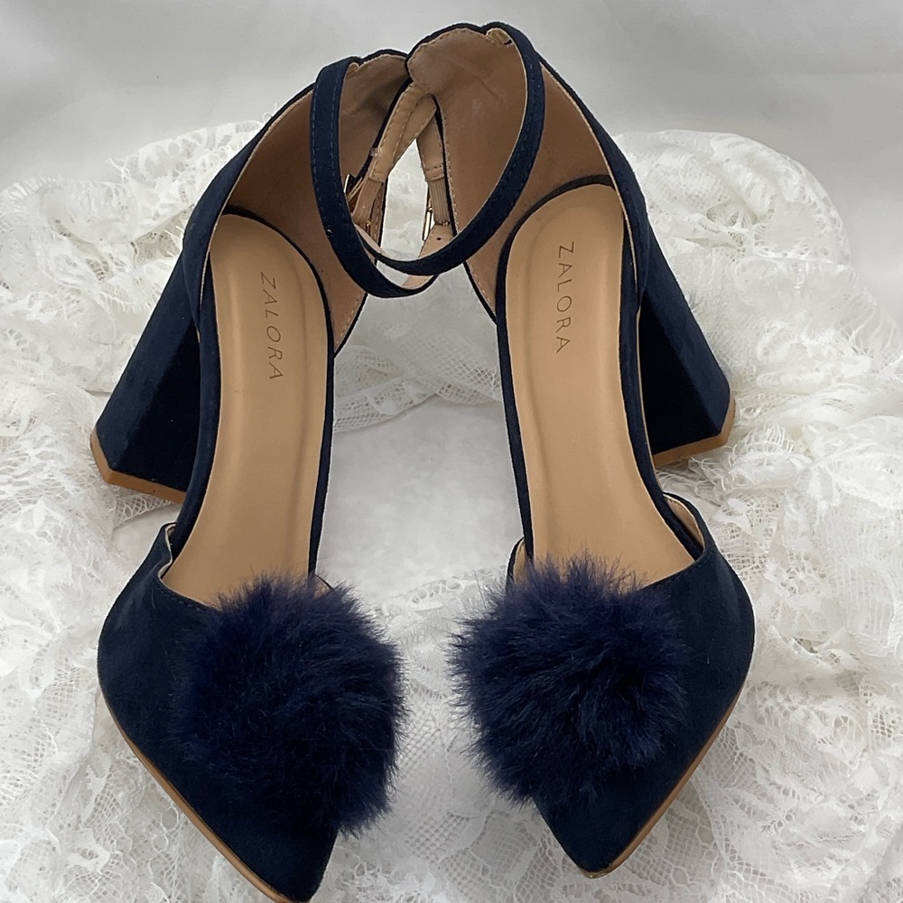 Zalore Women’s Sz6.5 Navy Blue Pointed-Toe Featuring Pom-Poms Women's Heels 0205 - Picture 11 of 15